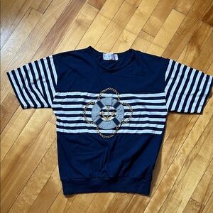 Navy & White Striped Short Sleeve Tee with Nautical Rope Emblem